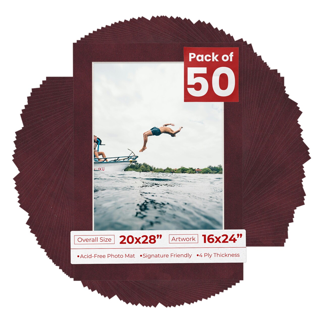 Dark Red Suede Mat Board for 20x28 Frames - Fits 16x24 Photos